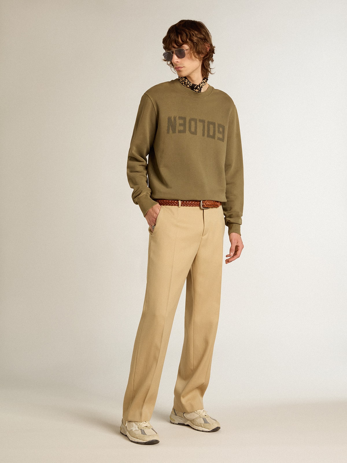 Men's olive green sweatshirt with Golden lettering - Golden Goose Men