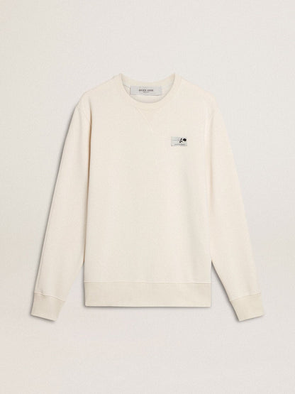 Men's white cotton sweatshirt with print on the back - Golden Goose Men