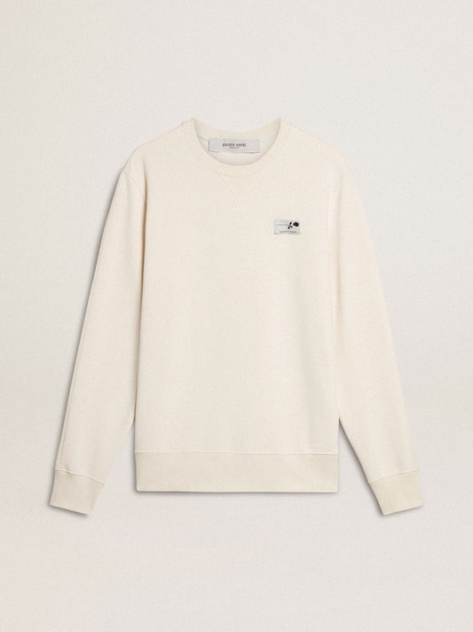 Men's white cotton sweatshirt with print on the back - Golden Goose Men