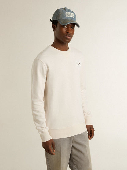 Men's white cotton sweatshirt with print on the back - Golden Goose Men