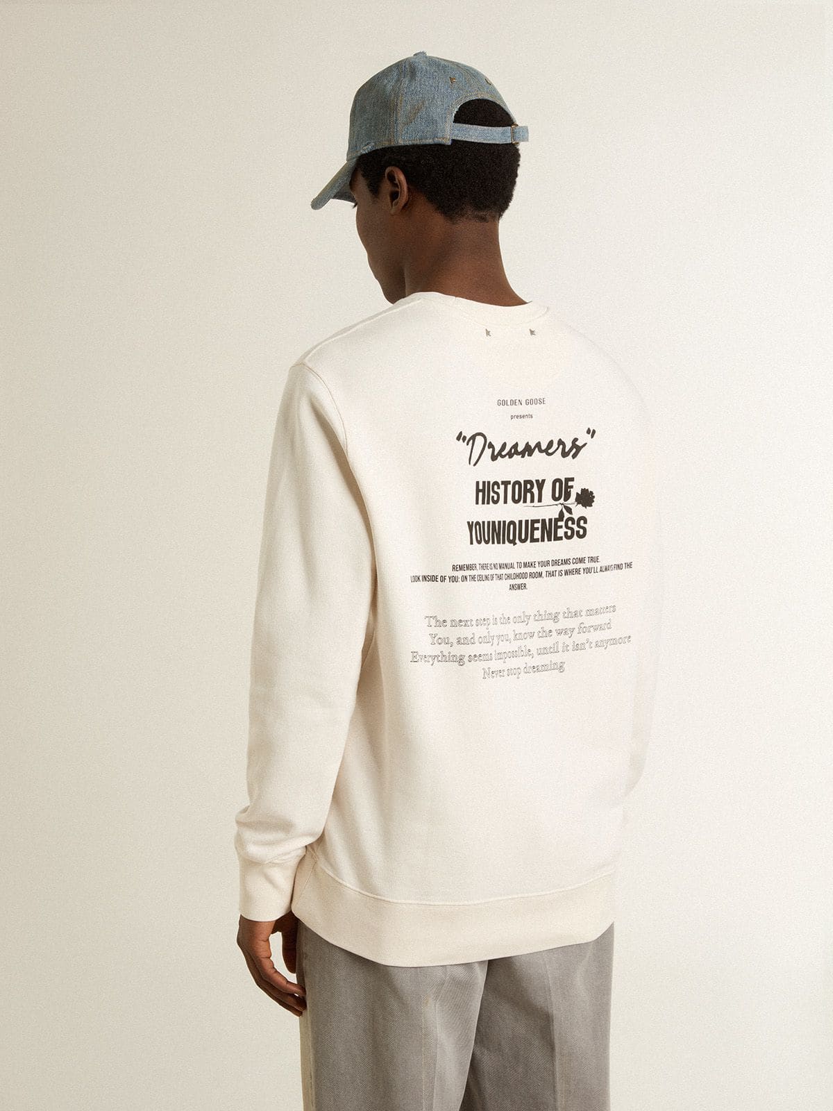 Men's white cotton sweatshirt with print on the back - Golden Goose Men