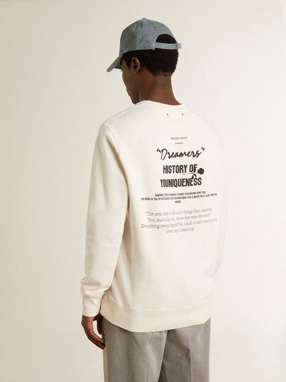 Men's white cotton sweatshirt with print on the back - Golden Goose Men