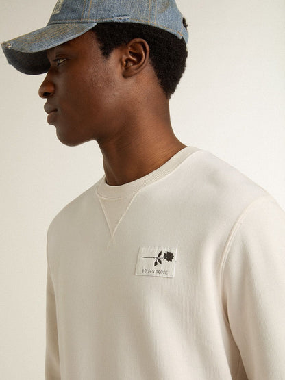 Men's white cotton sweatshirt with print on the back - Golden Goose Men
