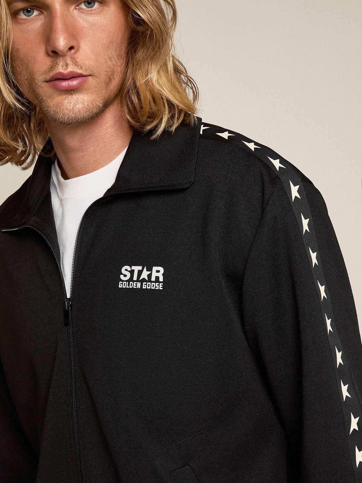 Men's black zipped sweatshirt with white stars - Golden Goose Men