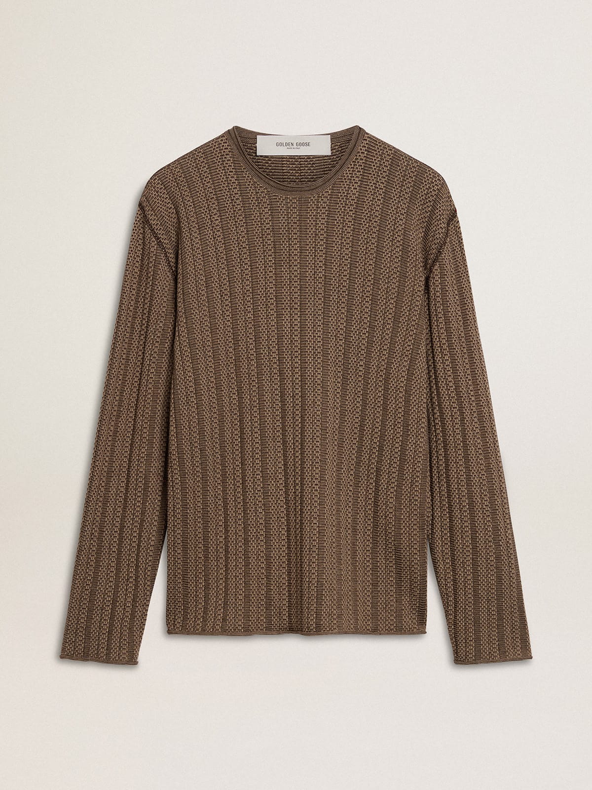 Men's travertine-colored sweater with 'Golden' patch lettering on the back - Golden Goose Men