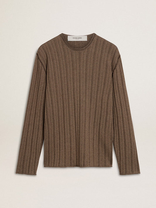 Men's travertine-colored sweater with 'Golden' patch lettering on the back - Golden Goose Men