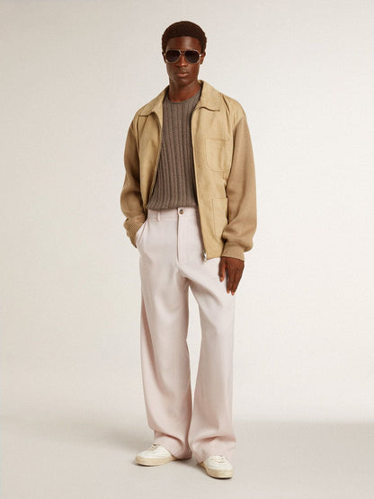 Men's travertine-colored sweater with 'Golden' patch lettering on the back - Golden Goose Men