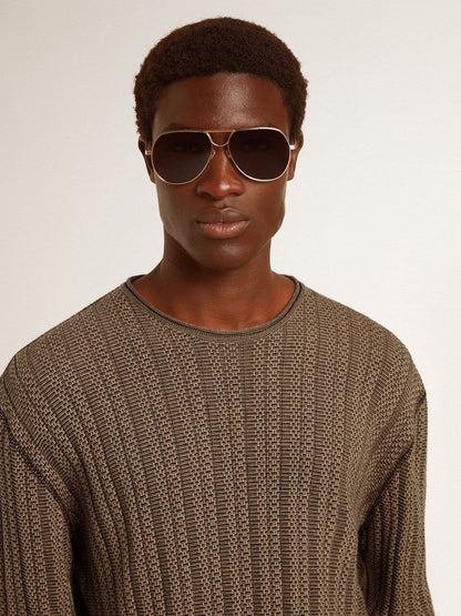 Men's travertine-colored sweater with 'Golden' patch lettering on the back - Golden Goose Men