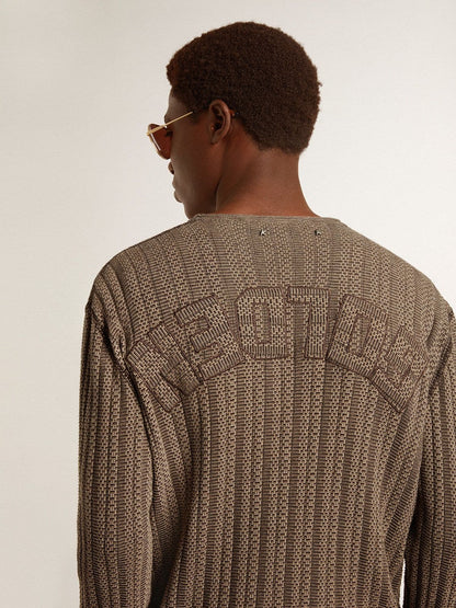 Men's travertine-colored sweater with 'Golden' patch lettering on the back - Golden Goose Men