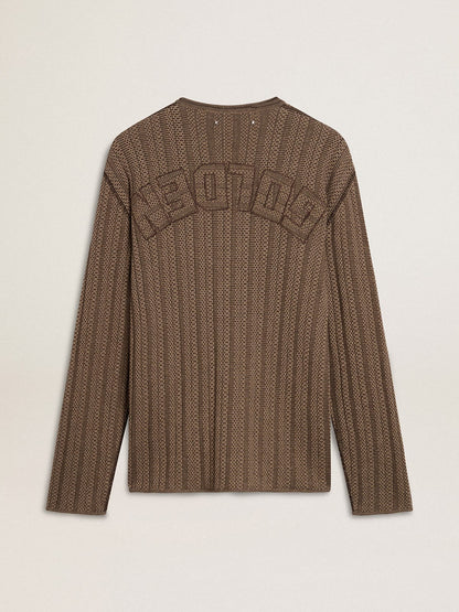 Men's travertine-colored sweater with 'Golden' patch lettering on the back - Golden Goose Men