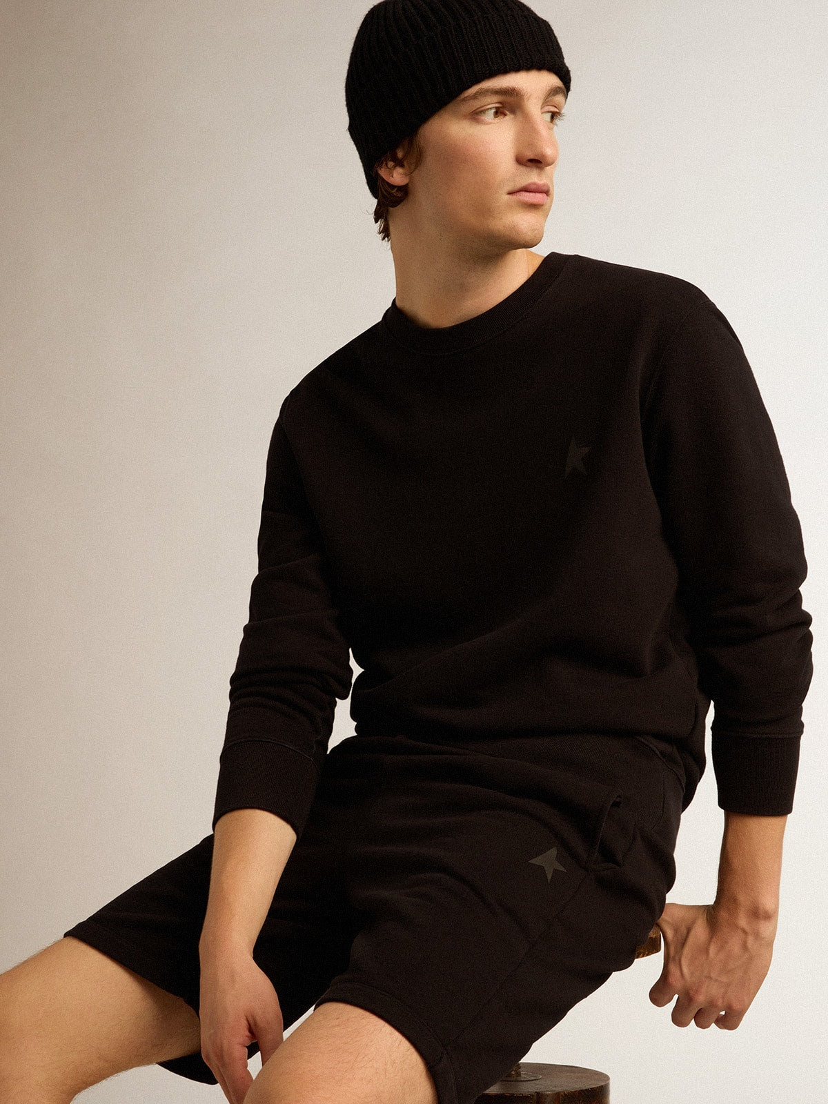 Black Archibald Star Collection sweatshirt with tone-on-tone star on the front - Golden Goose Men
