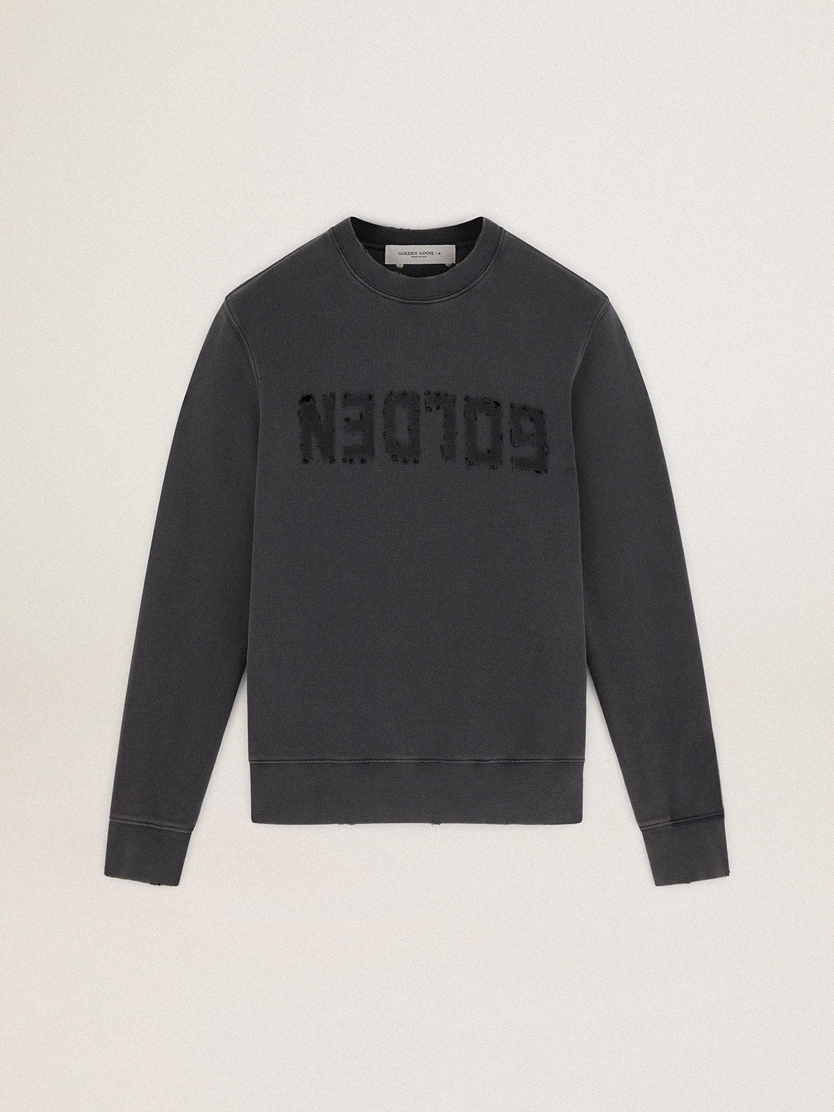 Men's gray sweatshirt with logo and distressed treatment - Golden Goose Men
