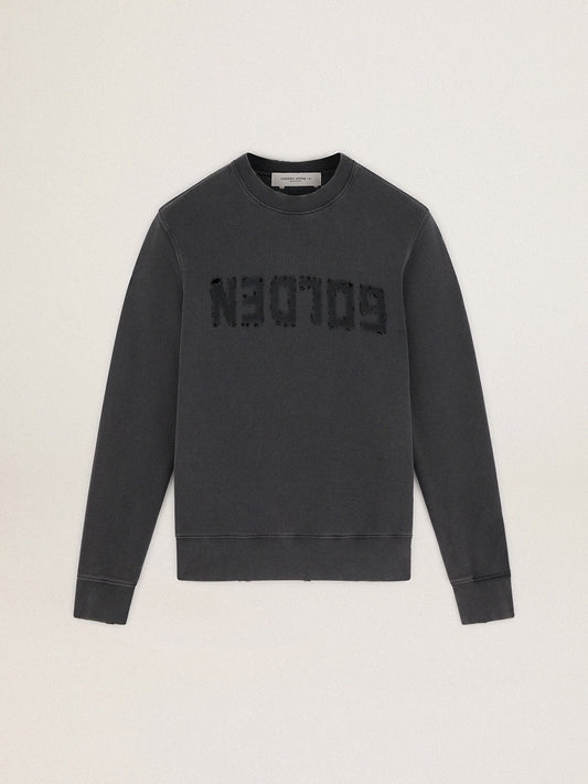 Men's gray sweatshirt with logo and distressed treatment - Golden Goose Men