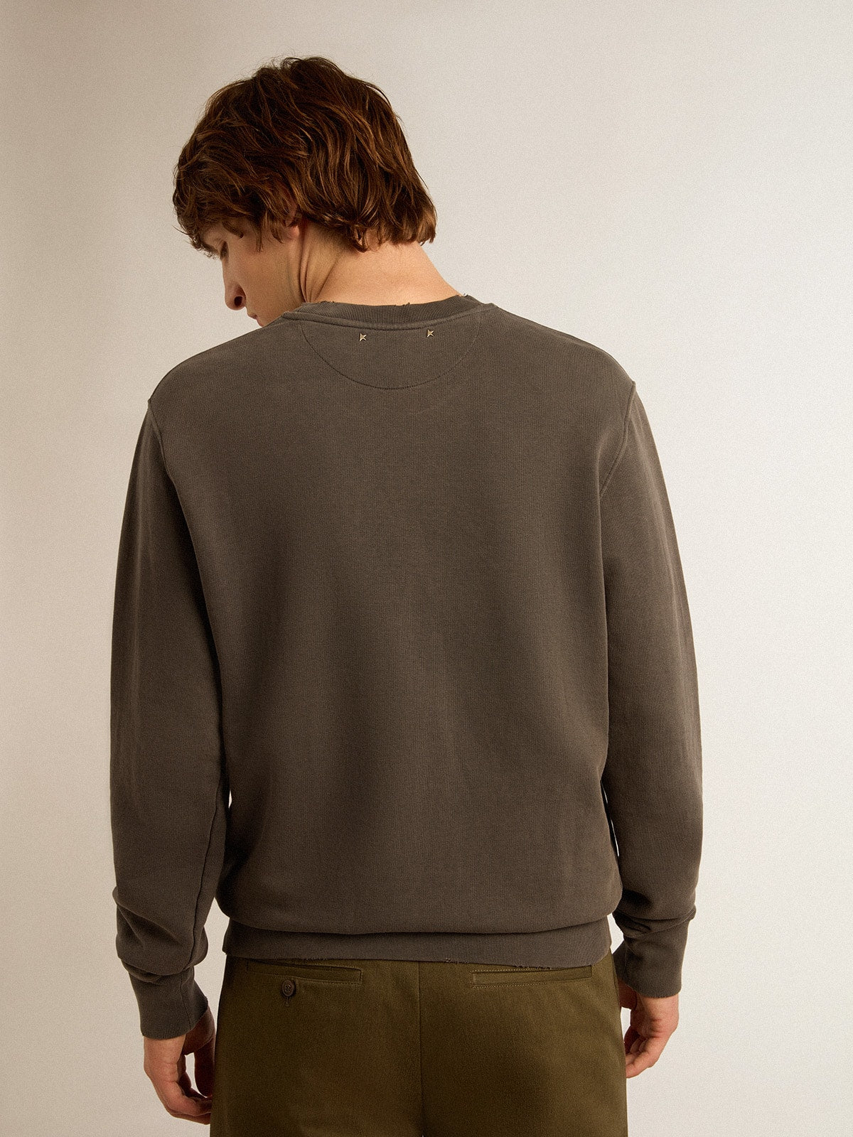 Men's gray sweatshirt with logo and distressed treatment - Golden Goose Men