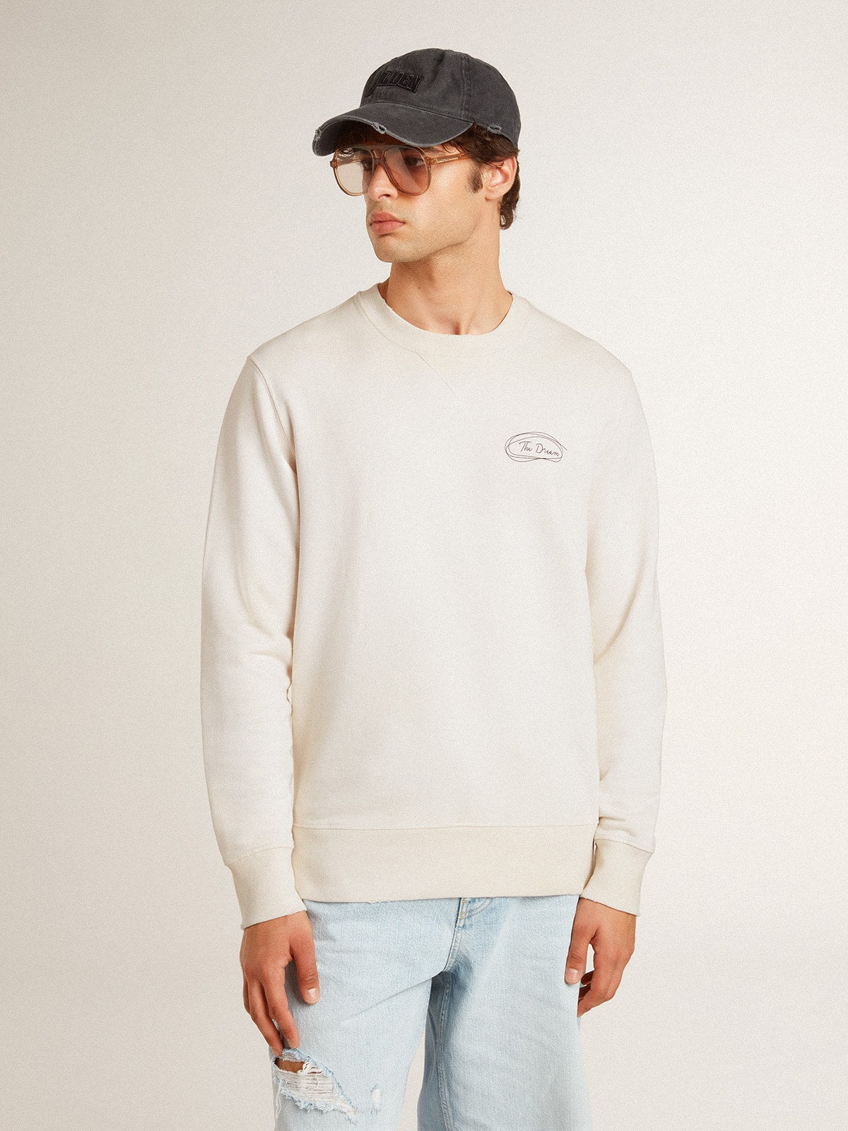 Men's sweatshirt in worn white with print - Golden Goose Men