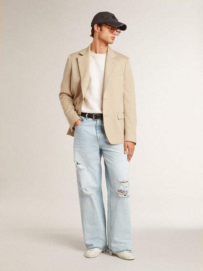 Men's sweatshirt in worn white with print - Golden Goose Men