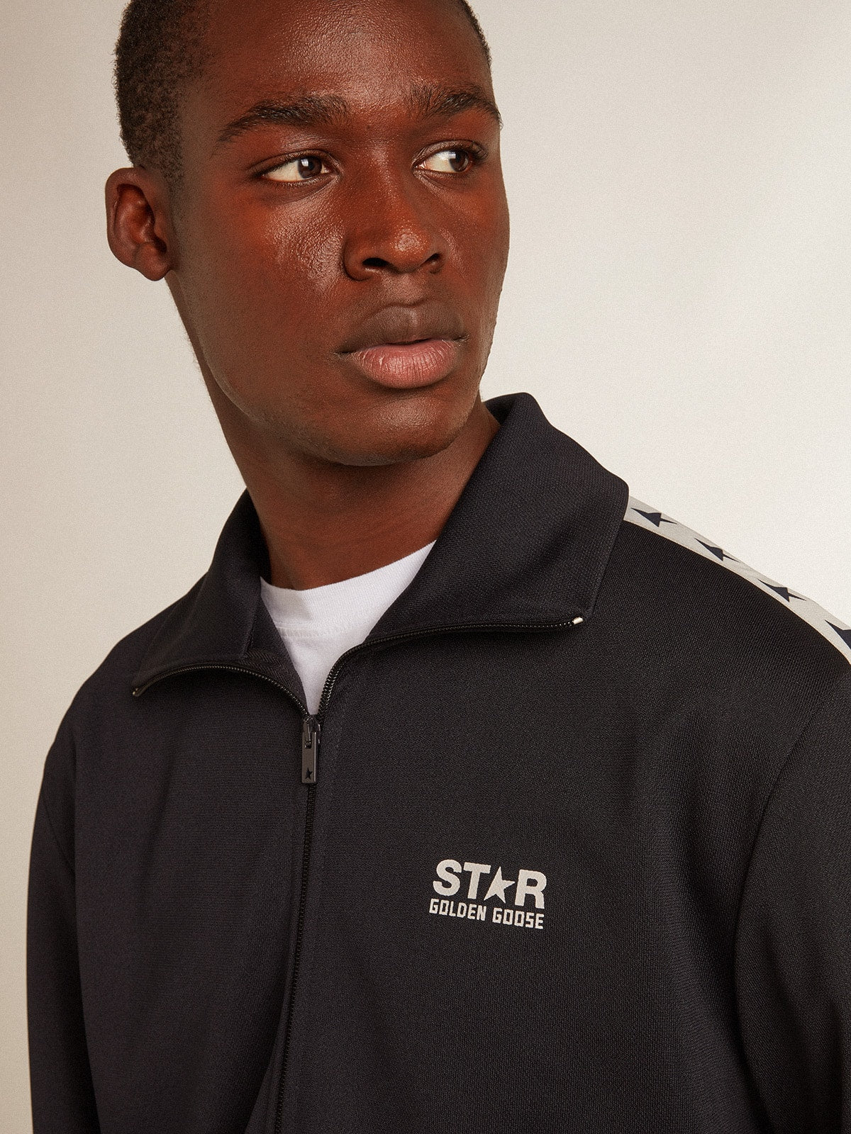 Dark blue sweatshirt with white strip and contrasting blue stars - Golden Goose Men