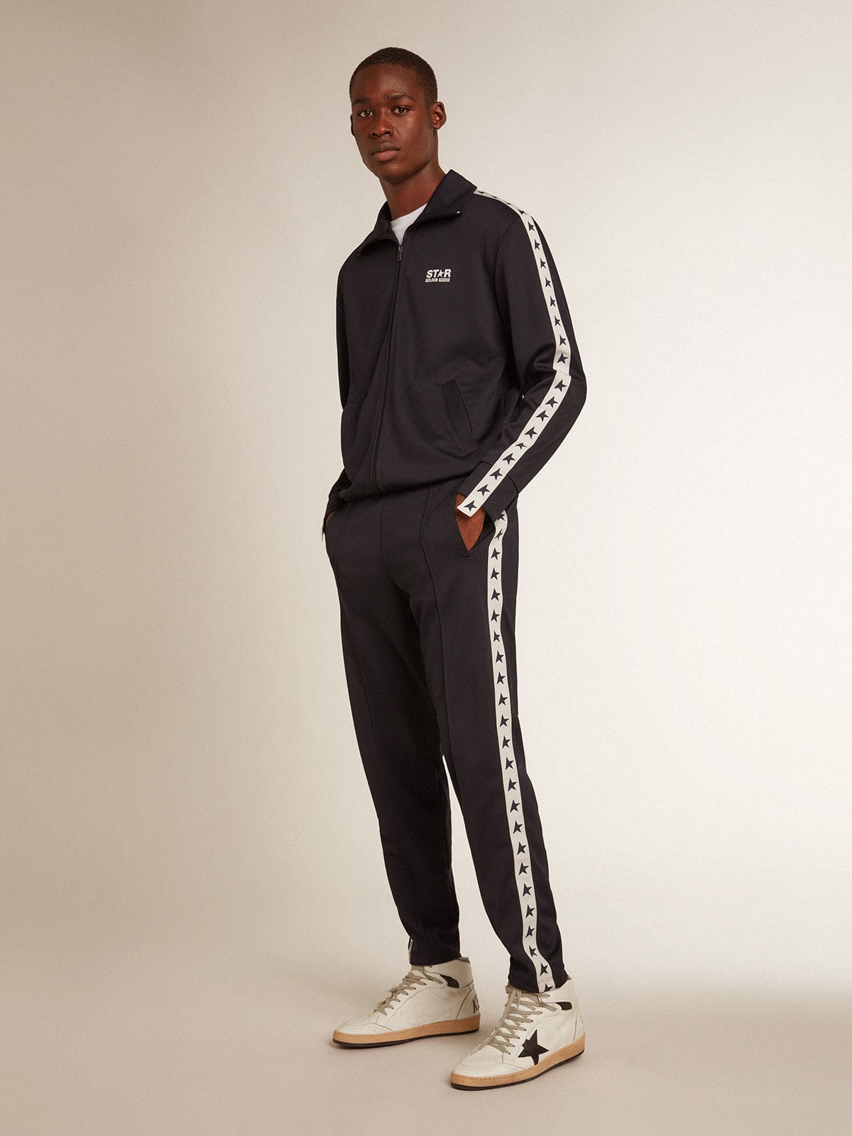 Dark blue sweatshirt with white strip and contrasting blue stars - Golden Goose Men