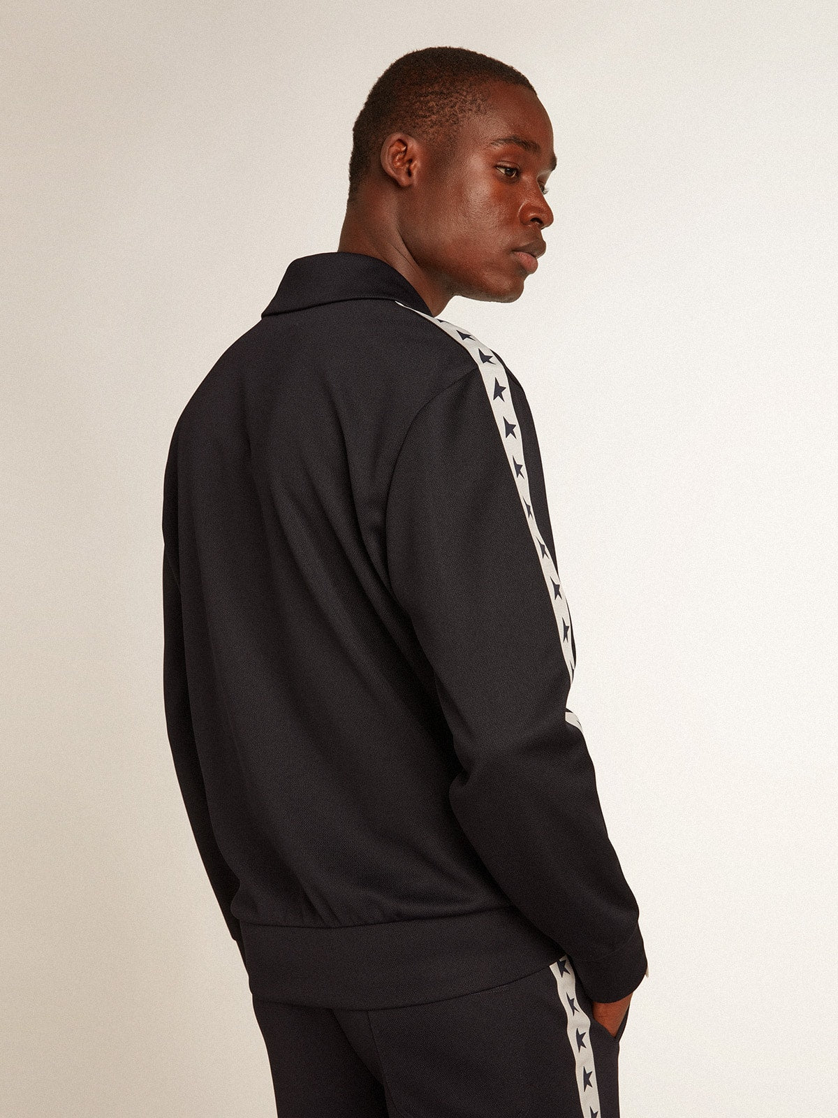 Dark blue sweatshirt with white strip and contrasting blue stars - Golden Goose Men