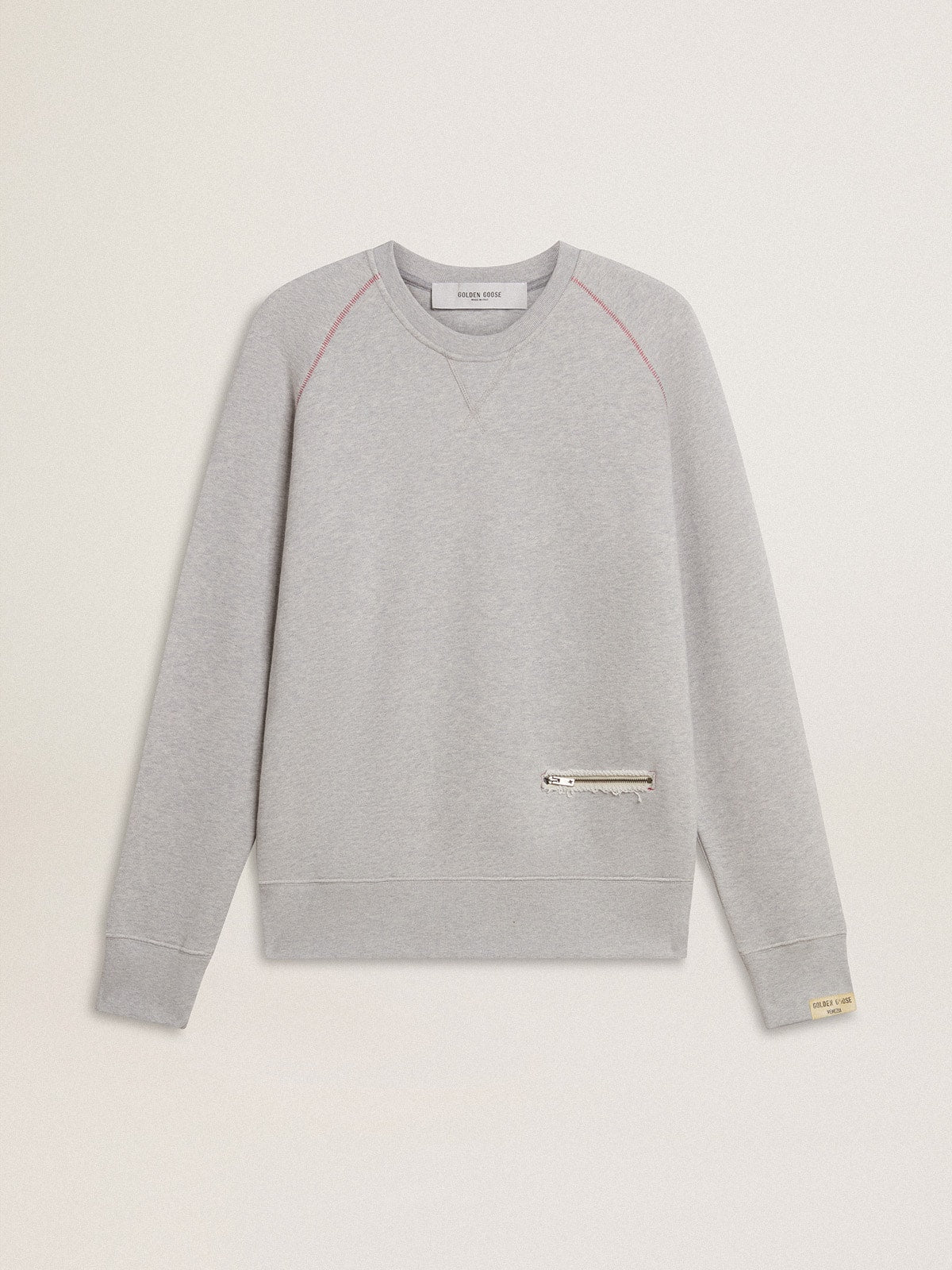 Men’s gray round neck sweatshirt with contrast stitching - Golden Goose Men