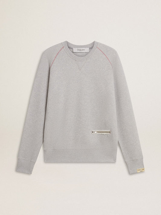 Men’s gray round neck sweatshirt with contrast stitching - Golden Goose Men