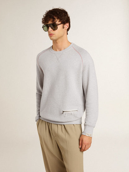 Men’s gray round neck sweatshirt with contrast stitching - Golden Goose Men