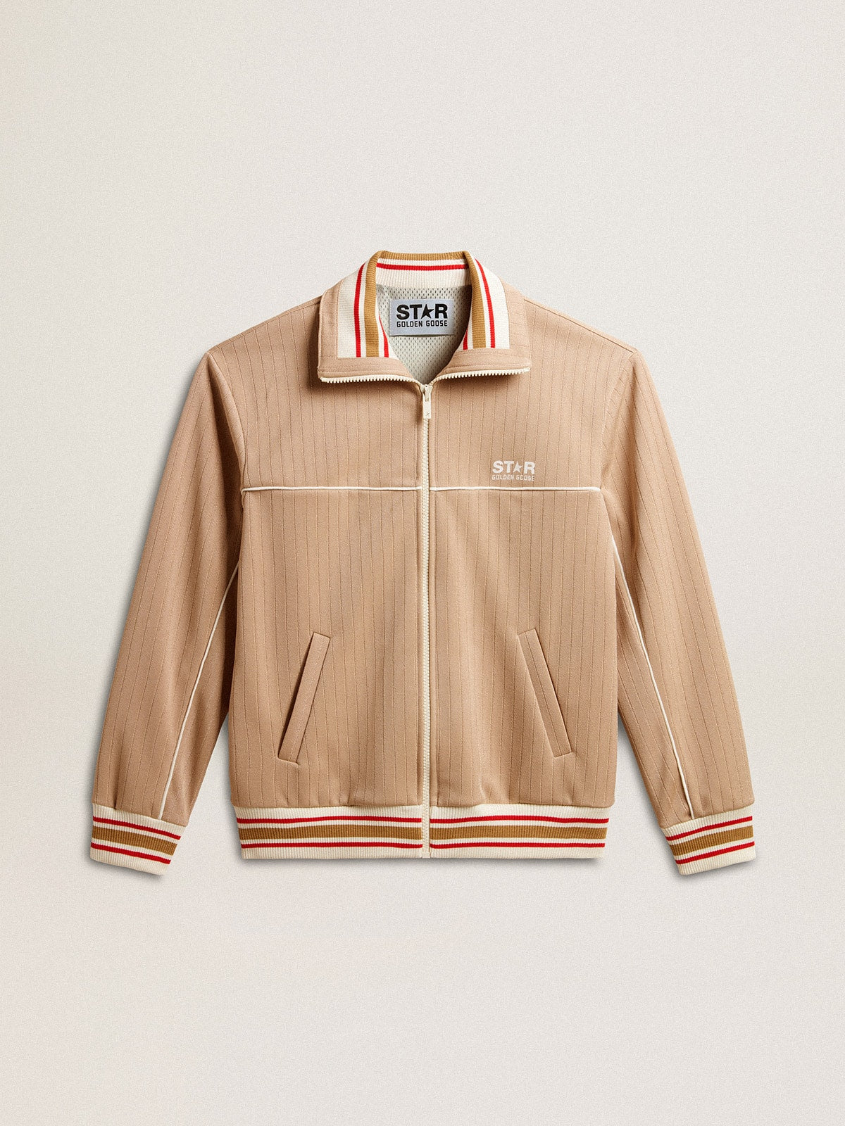 Men’s light beige zipped sweatshirt with white logo - Golden Goose Men