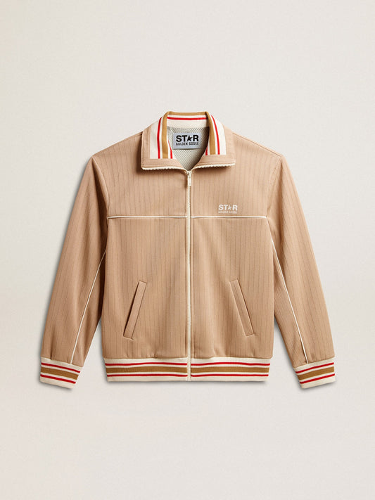 Men’s light beige zipped sweatshirt with white logo - Golden Goose Men