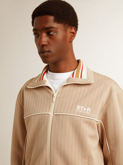 Men’s light beige zipped sweatshirt with white logo - Golden Goose Men