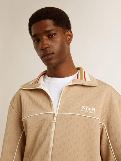 Men’s light beige zipped sweatshirt with white logo - Golden Goose Men