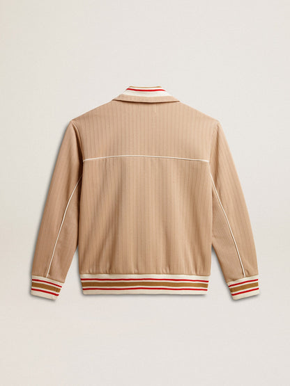 Men’s light beige zipped sweatshirt with white logo - Golden Goose Men
