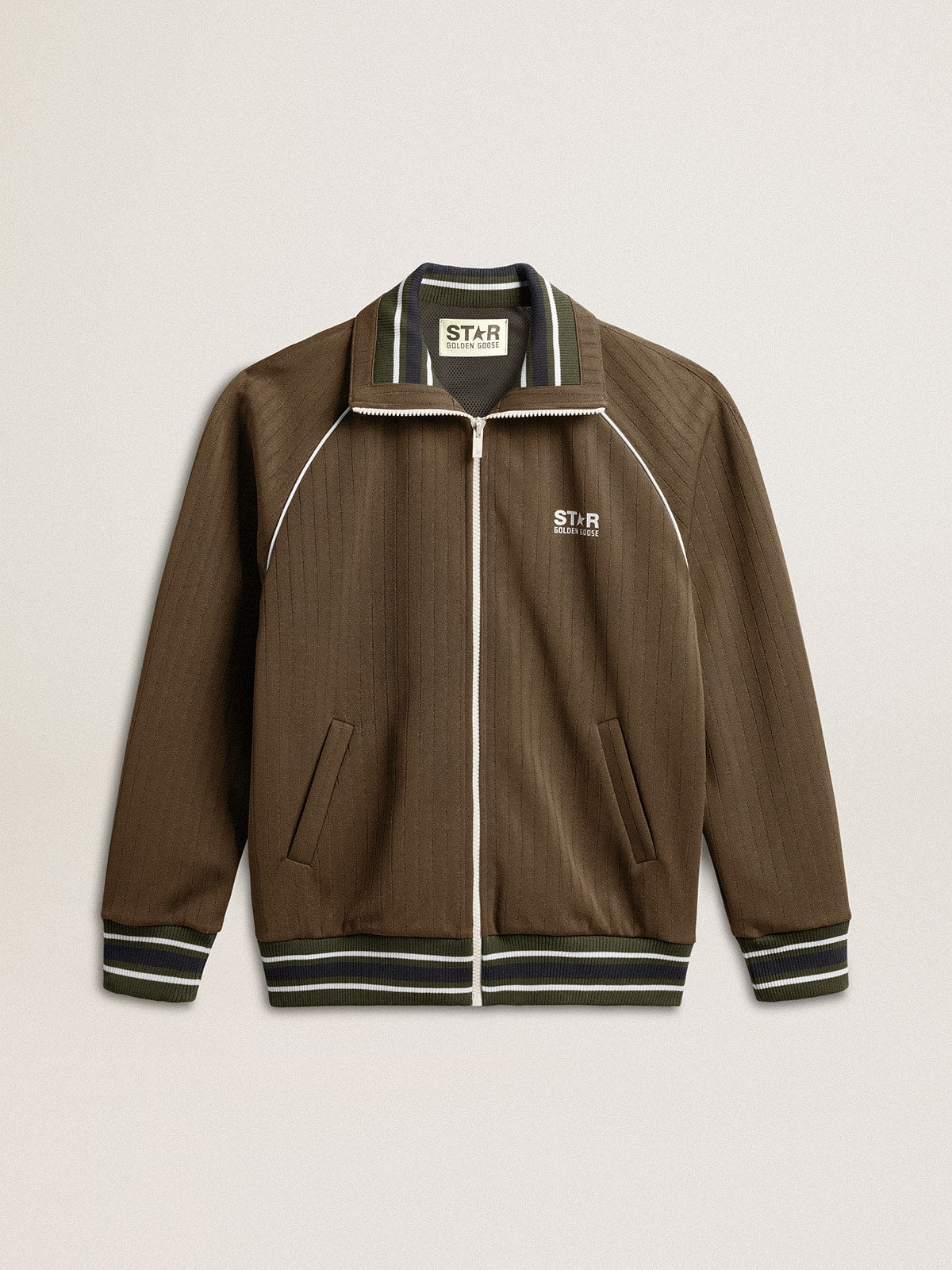 Men’s military green zipped sweatshirt with white logo - Golden Goose Men
