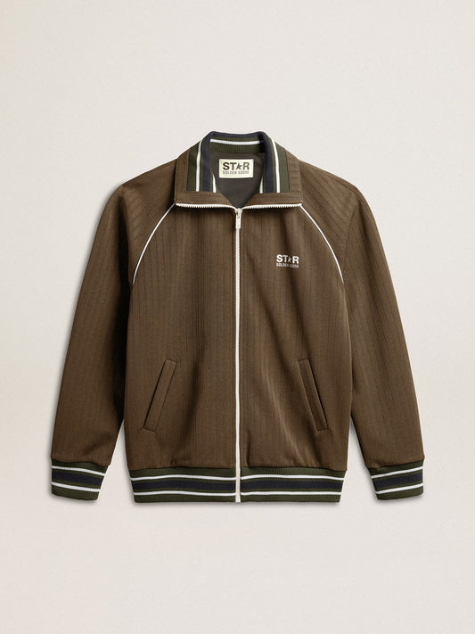 Men’s military green zipped sweatshirt with white logo - Golden Goose Men