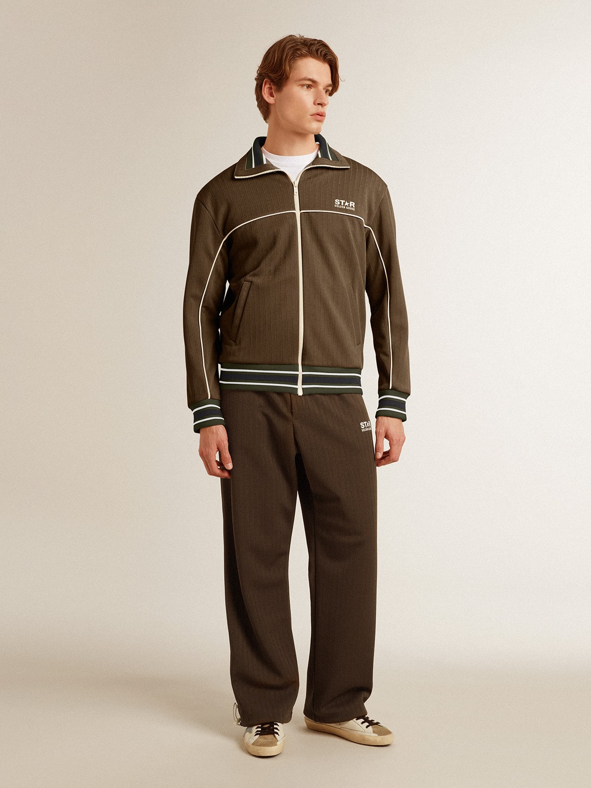 Men’s military green zipped sweatshirt with white logo - Golden Goose Men