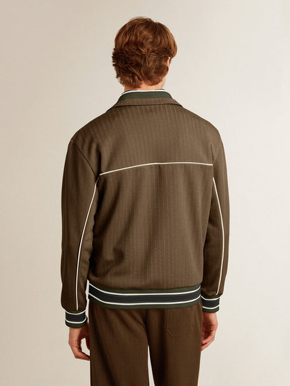Men’s military green zipped sweatshirt with white logo - Golden Goose Men