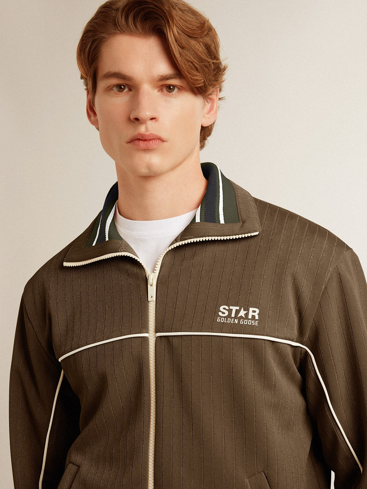 Men’s military green zipped sweatshirt with white logo - Golden Goose Men