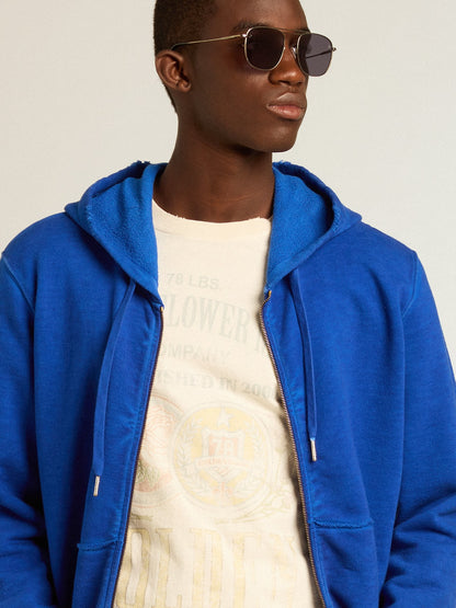 Men's blue-colored hoodie with lettering on the back - Golden Goose Men