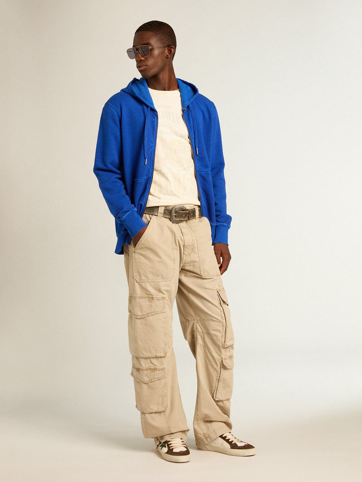 Men's blue-colored hoodie with lettering on the back - Golden Goose Men