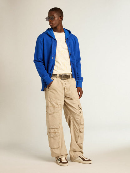 Men's blue-colored hoodie with lettering on the back - Golden Goose Men