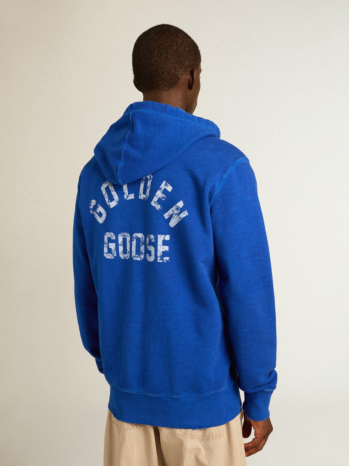 Men's blue-colored hoodie with lettering on the back - Golden Goose Men
