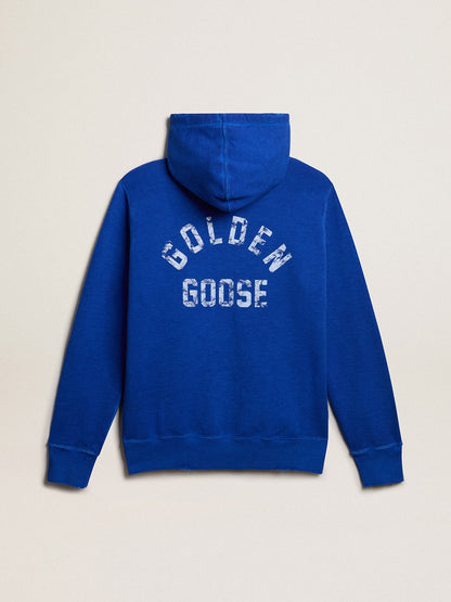 Men's blue-colored hoodie with lettering on the back - Golden Goose Men