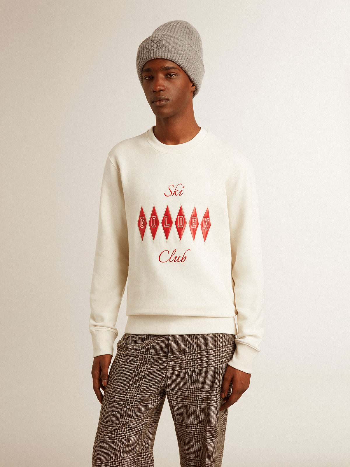 Men's cotton crew-neck sweatshirt with embroidered lettering - Golden Goose Men