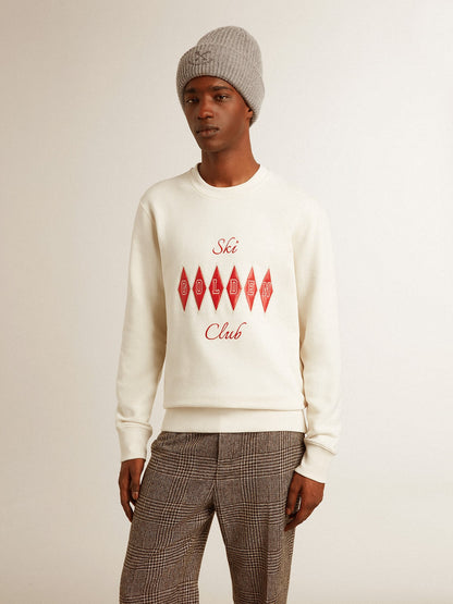 Men's cotton crew-neck sweatshirt with embroidered lettering - Golden Goose Men