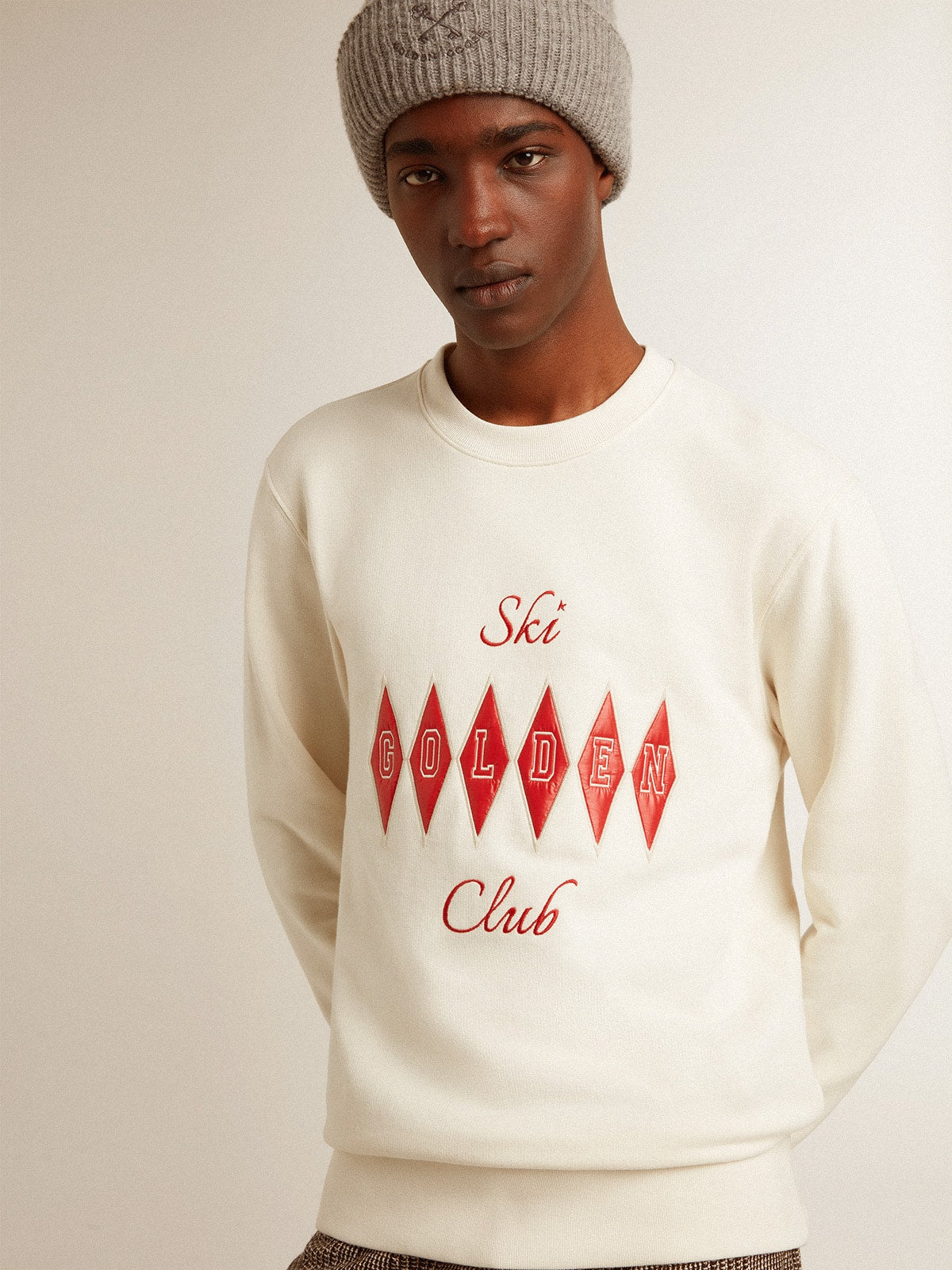 Men's cotton crew-neck sweatshirt with embroidered lettering - Golden Goose Men