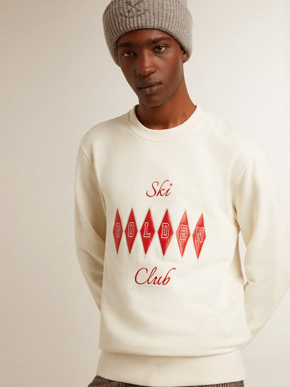 Men's cotton crew-neck sweatshirt with embroidered lettering - Golden Goose Men