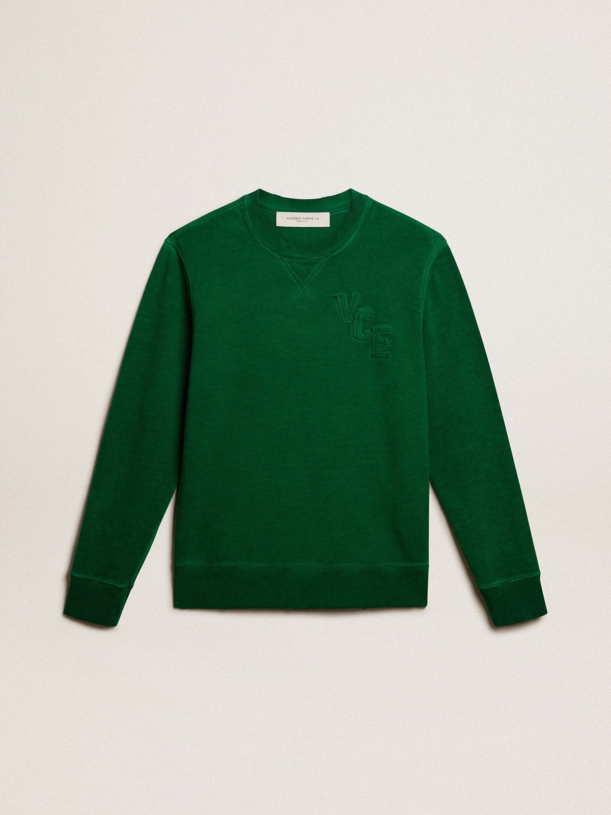 Round-neck sweatshirt in green cotton fleece - Golden Goose Men