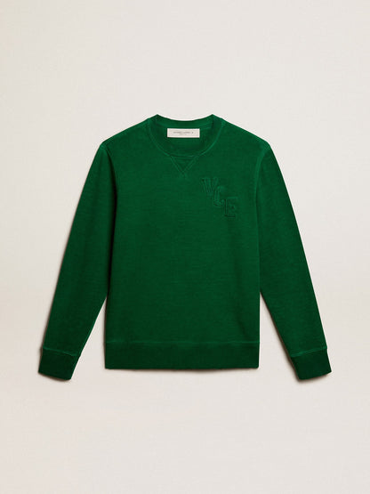 Round-neck sweatshirt in green cotton fleece - Golden Goose Men
