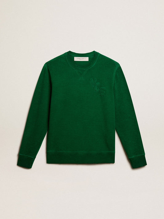 Round-neck sweatshirt in green cotton fleece - Golden Goose Men