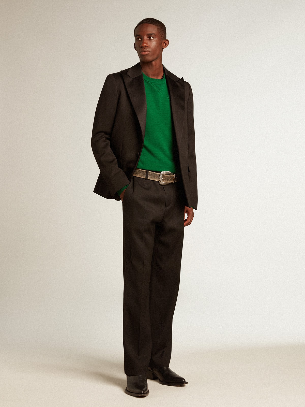Round-neck sweatshirt in green cotton fleece - Golden Goose Men