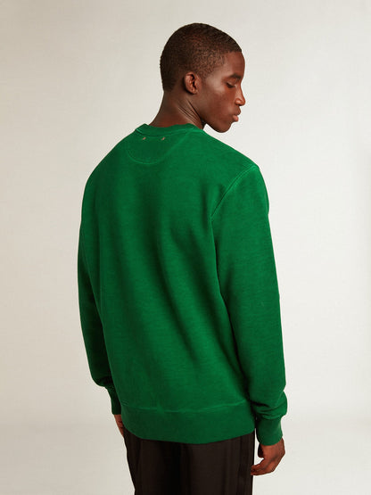 Round-neck sweatshirt in green cotton fleece - Golden Goose Men